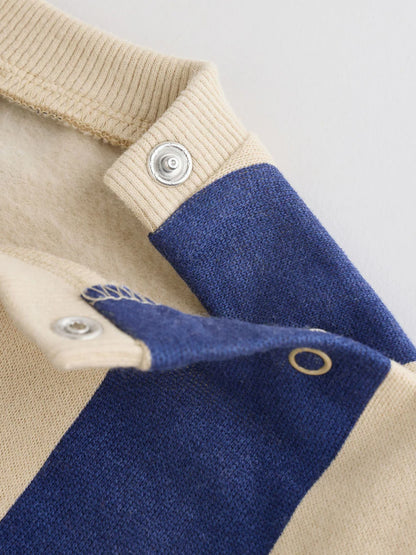 |BabyBoy| Conjunto De 4 Peças Para Bebê (0 meses a 2 anos) Composto Por Moletom Listrado Azul/Ferrugem e shorts