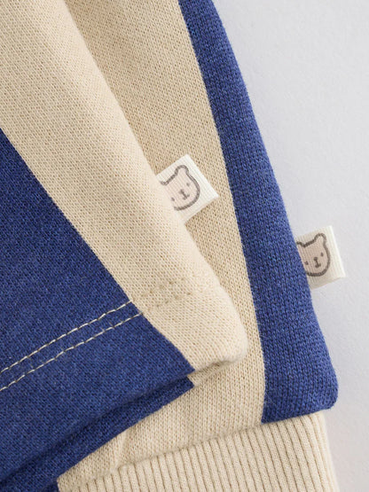 |BabyBoy| Conjunto De 4 Peças Para Bebê (0 meses a 2 anos) Composto Por Moletom Listrado Azul/Ferrugem e shorts