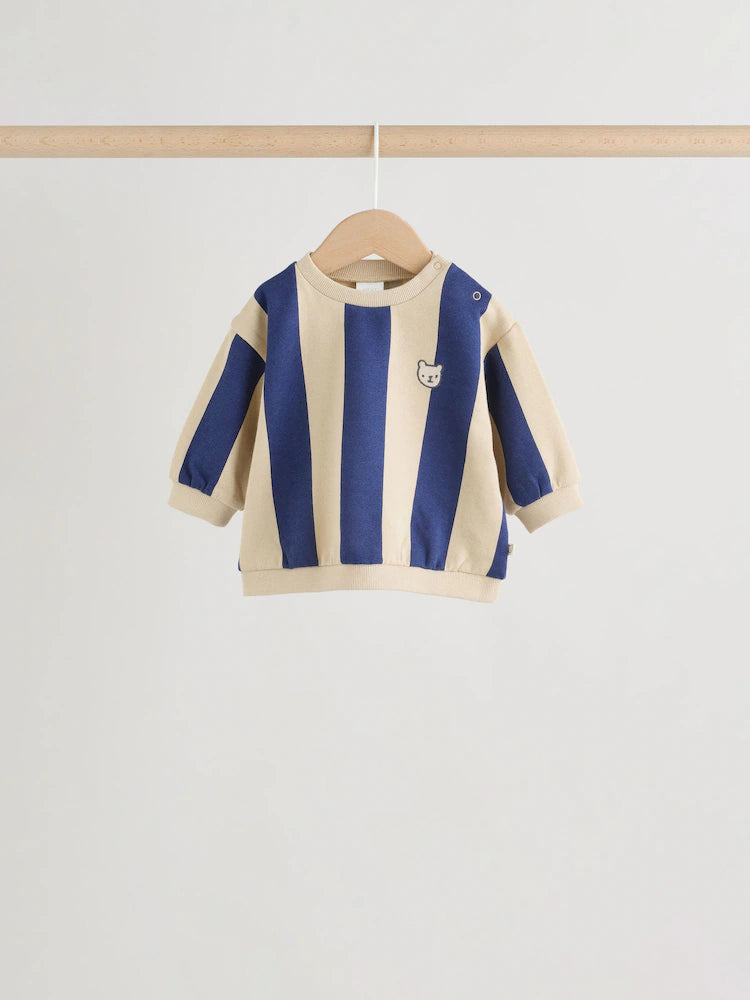 |BabyBoy| Conjunto De 4 Peças Para Bebê (0 meses a 2 anos) Composto Por Moletom Listrado Azul/Ferrugem e shorts