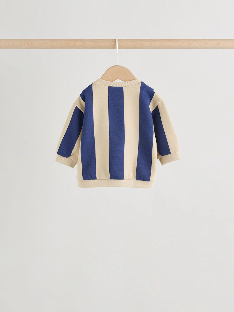 |BabyBoy| Conjunto De 4 Peças Para Bebê (0 meses a 2 anos) Composto Por Moletom Listrado Azul/Ferrugem e shorts