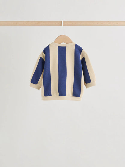 |BabyBoy| Conjunto De 4 Peças Para Bebê (0 meses a 2 anos) Composto Por Moletom Listrado Azul/Ferrugem e shorts