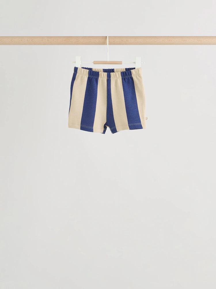 |BabyBoy| Conjunto De 4 Peças Para Bebê (0 meses a 2 anos) Composto Por Moletom Listrado Azul/Ferrugem e shorts