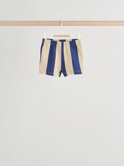 |BabyBoy| Conjunto De 4 Peças Para Bebê (0 meses a 2 anos) Composto Por Moletom Listrado Azul/Ferrugem e shorts