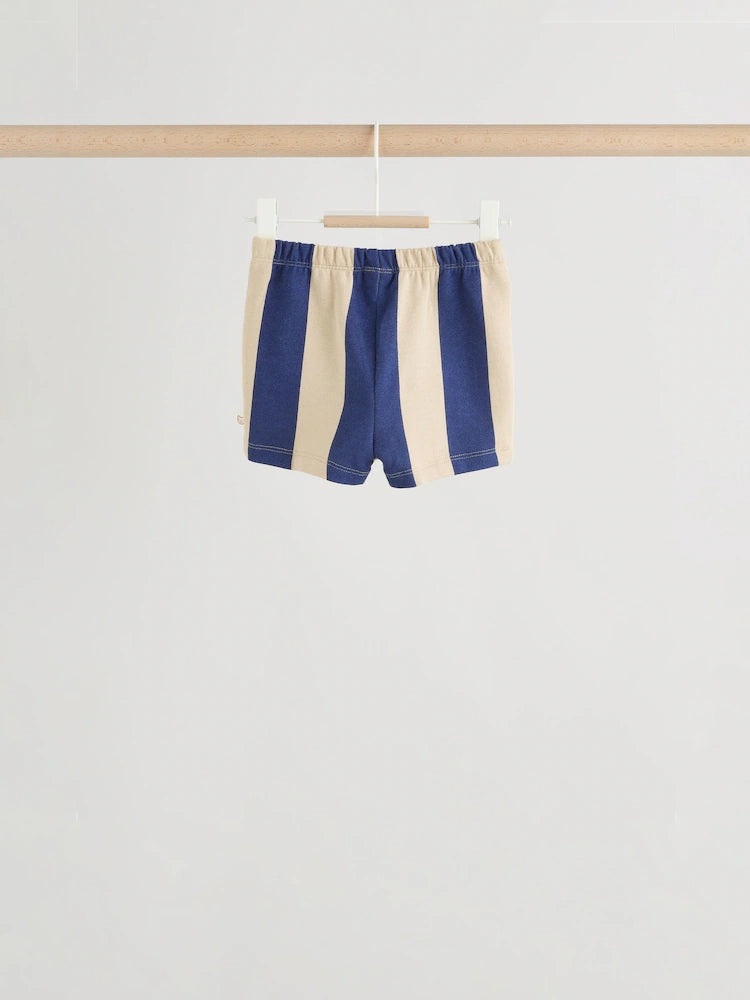|BabyBoy| Conjunto De 4 Peças Para Bebê (0 meses a 2 anos) Composto Por Moletom Listrado Azul/Ferrugem e shorts