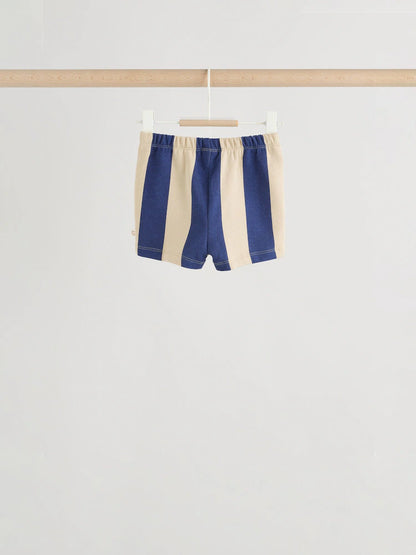 |BabyBoy| Conjunto De 4 Peças Para Bebê (0 meses a 2 anos) Composto Por Moletom Listrado Azul/Ferrugem e shorts