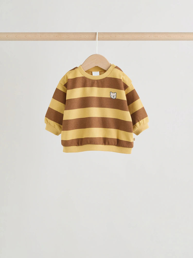 |BabyBoy| Conjunto De 4 Peças Para Bebê (0 meses a 2 anos) Composto Por Moletom Listrado Azul/Ferrugem e shorts