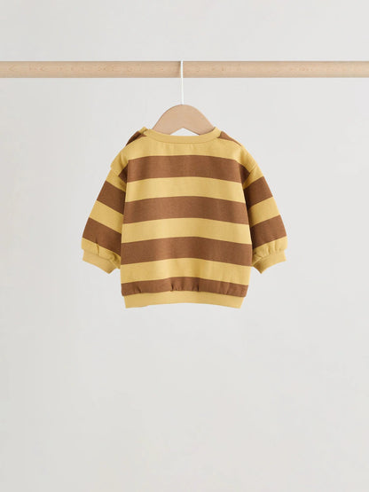 |BabyBoy| Conjunto De 4 Peças Para Bebê (0 meses a 2 anos) Composto Por Moletom Listrado Azul/Ferrugem e shorts