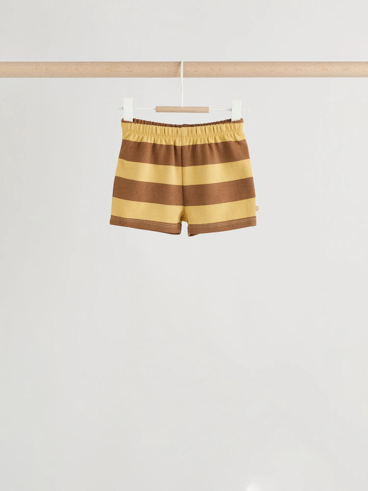 |BabyBoy| Conjunto De 4 Peças Para Bebê (0 meses a 2 anos) Composto Por Moletom Listrado Azul/Ferrugem e shorts