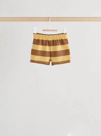 |BabyBoy| Conjunto De 4 Peças Para Bebê (0 meses a 2 anos) Composto Por Moletom Listrado Azul/Ferrugem e shorts