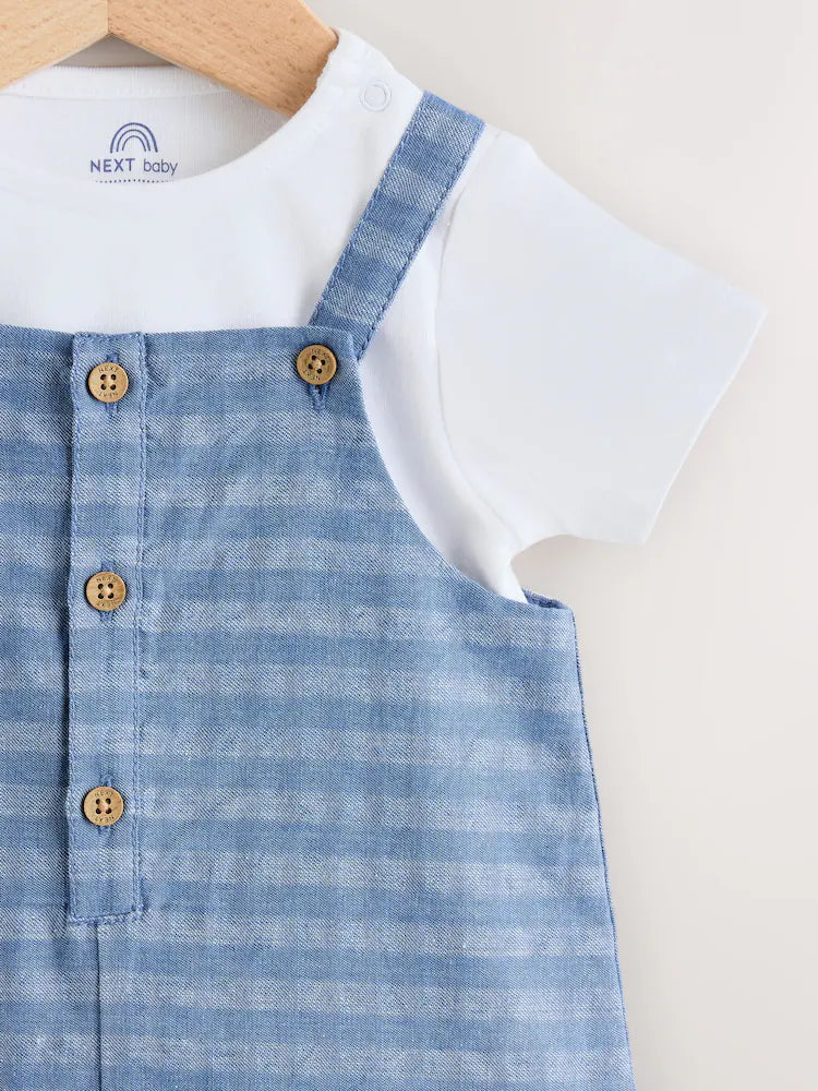 |BabyBoy| Conjunto De Jardineira e Body Xadrez Azul (0 meses a 2 anos)