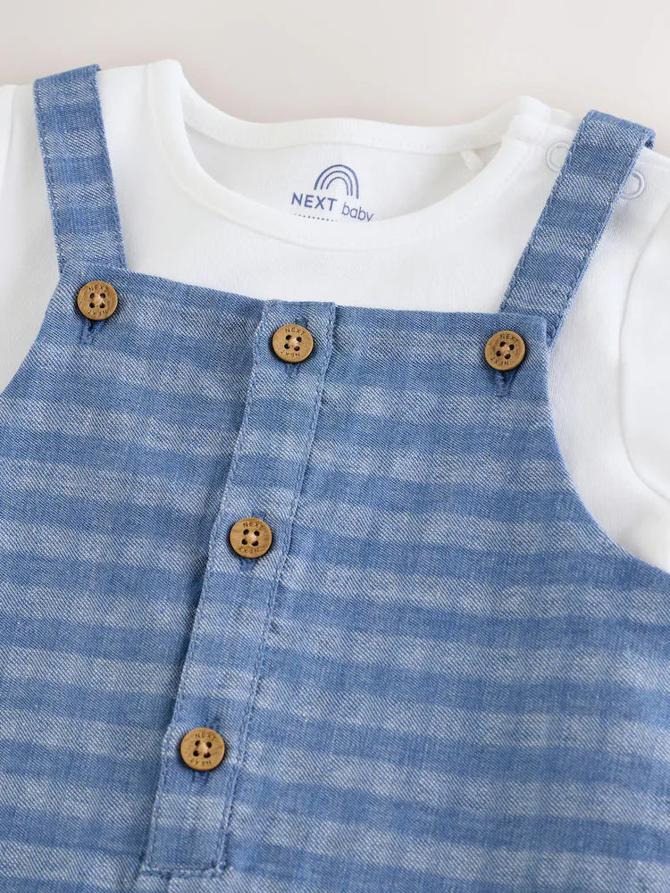 |BabyBoy| Conjunto De Jardineira e Body Xadrez Azul (0 meses a 2 anos)