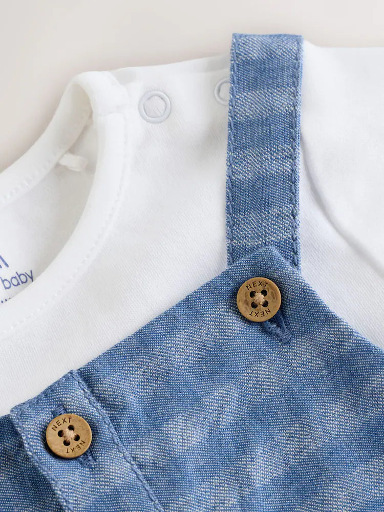 |BabyBoy| Conjunto De Jardineira e Body Xadrez Azul (0 meses a 2 anos)