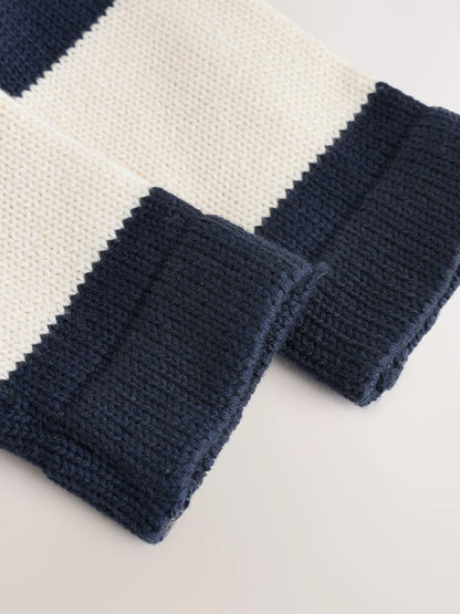 |BabyBoy| Casaquinho De Tricô Listrado Azul Marinho Para Bebê Com Gola (0 meses a 2 anos)