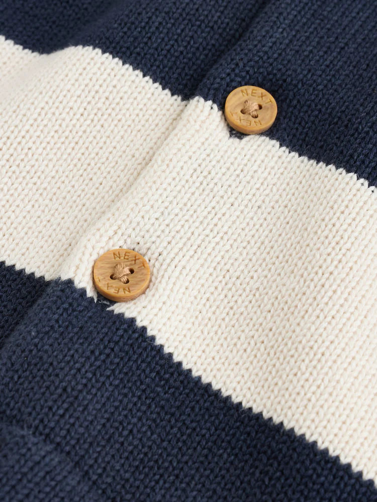 |BabyBoy| Casaquinho De Tricô Listrado Azul Marinho Para Bebê Com Gola (0 meses a 2 anos)