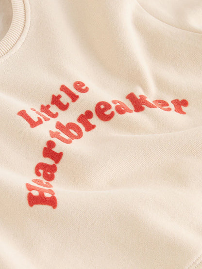 |BabyGirl| Conjunto Para Bebê Com Blusa De Moletom e Leggings "Heartbreaker" Em Tons Neutros/vermelhos (0 meses a 2 anos)