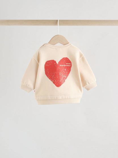 |BabyGirl| Conjunto Para Bebê Com Blusa De Moletom e Leggings "Heartbreaker" Em Tons Neutros/vermelhos (0 meses a 2 anos)