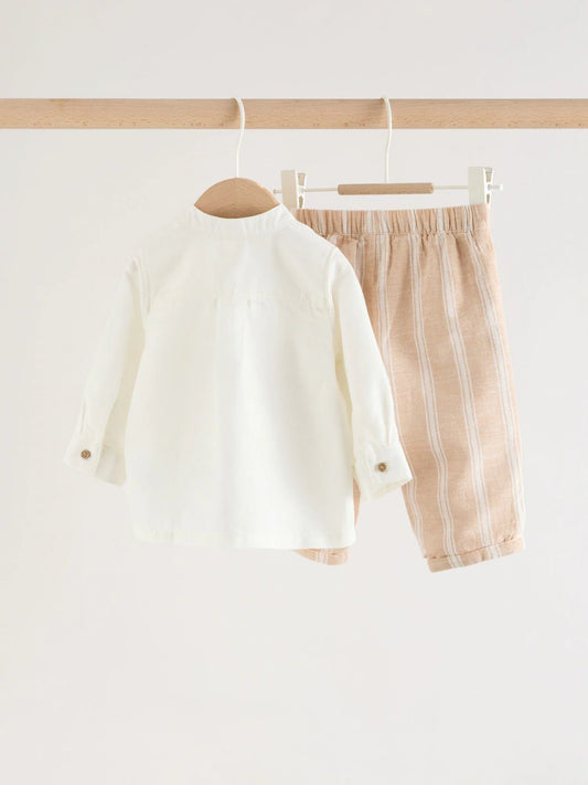 |BabyBoy| Conjunto De Camisa e Calça Listradas Em Branco e Laranja Para Bebês (0 meses a 3 anos)