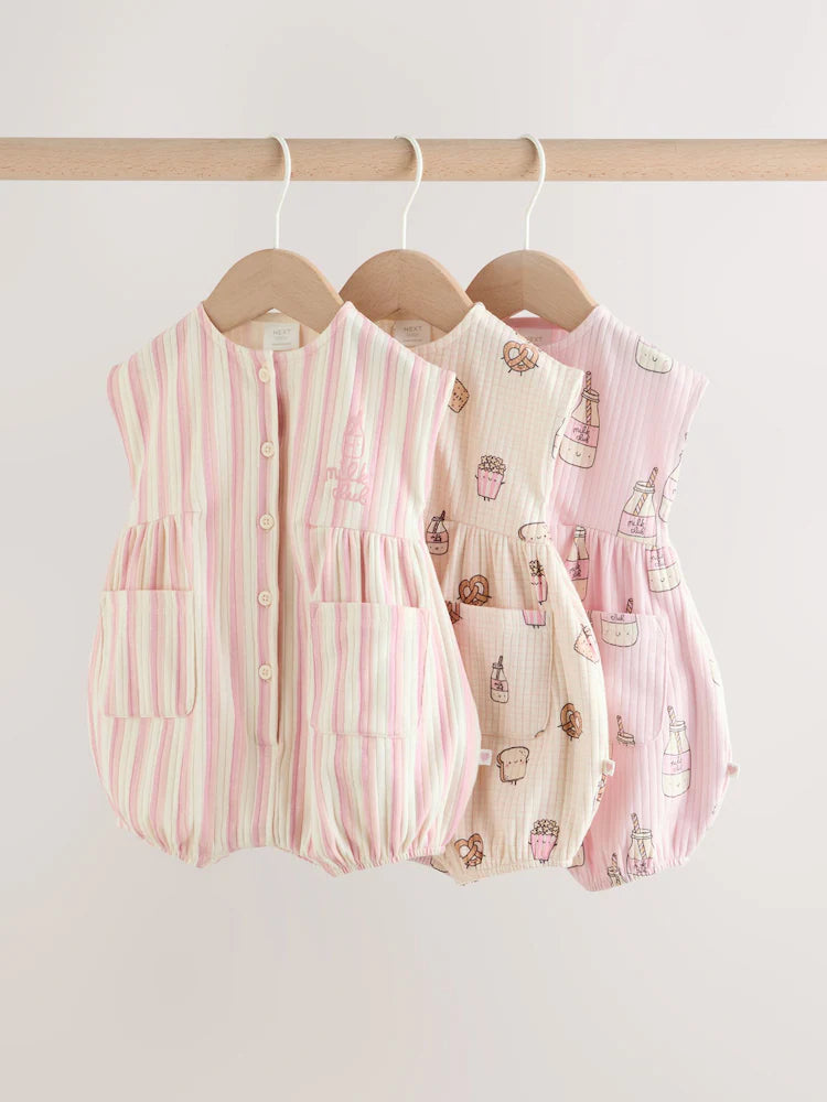 |BabyGirl| Conjunto De 3 Macacões Para Bebê Da Pink Milk Club