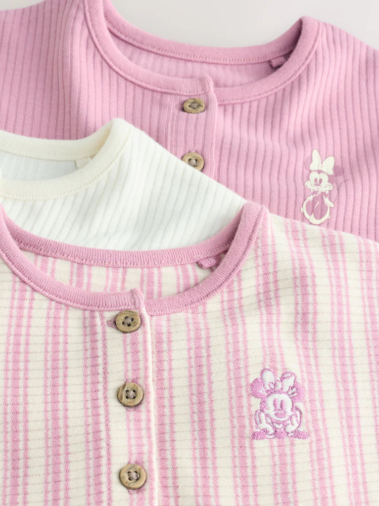 |BabyGirl| Kit com 3 Macaquinhos de Malha com Bordado da Minnie Mouse para Bebês