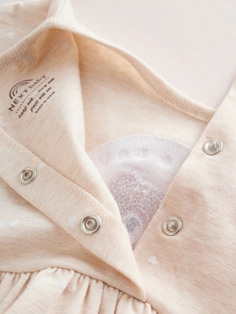 |BabyGirl| Conjunto Com 3 Macacões De Bebê Em Malha Com Bordado De Ursinho Rosa