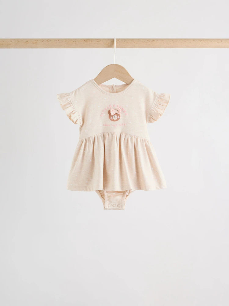 |BabyGirl| Conjunto Com 3 Macacões De Bebê Em Malha Com Bordado De Ursinho Rosa