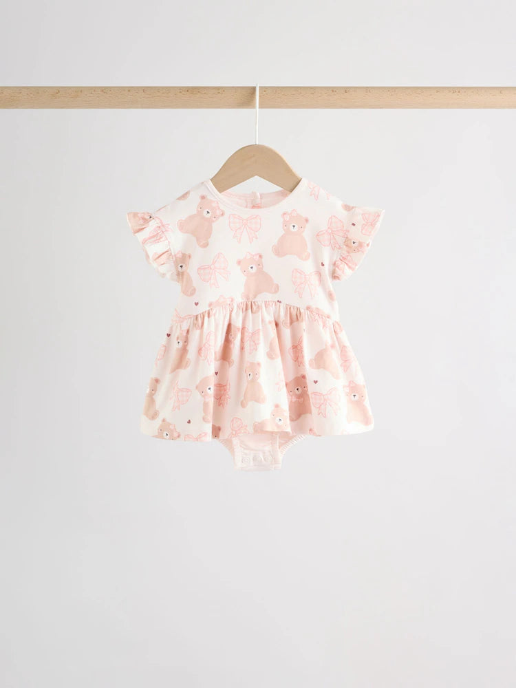 |BabyGirl| Conjunto Com 3 Macacões De Bebê Em Malha Com Bordado De Ursinho Rosa