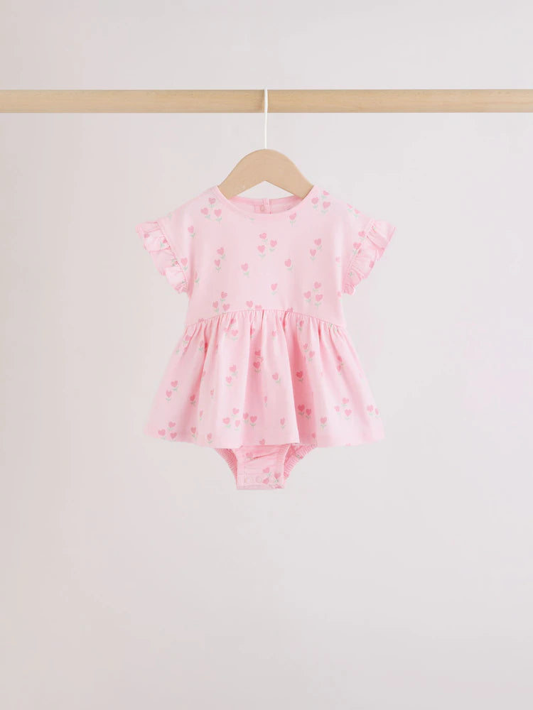 |BabyGirl| Conjunto Com 3 Macacões De Bebê Em Malha Com Estampa De Coração Rosa