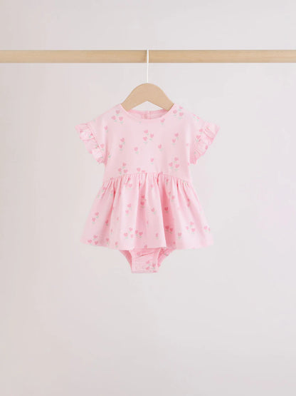|BabyGirl| Conjunto Com 3 Macacões De Bebê Em Malha Com Estampa De Coração Rosa