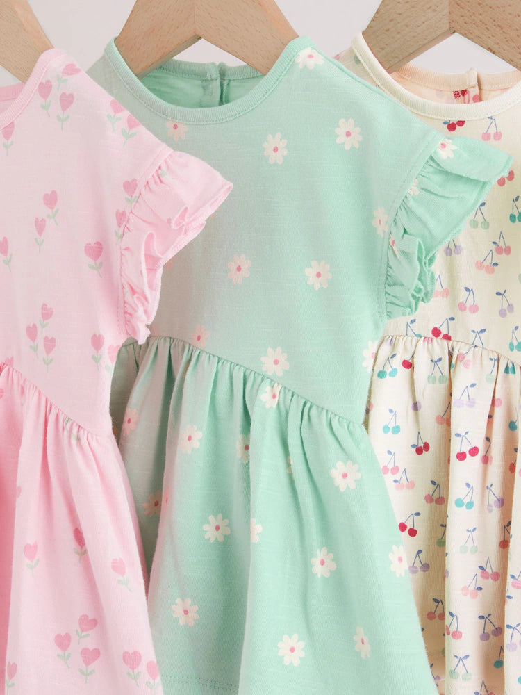 |BabyGirl| Conjunto Com 3 Macacões De Bebê Em Malha Com Estampa De Coração Rosa