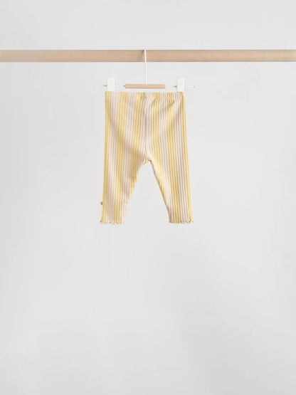 |BabyGirl| Conjunto De Blusa De Manga Comprida e Legging Com Estampa Floral Amarela/Listrada, 6 peças (0 meses a 3 anos)