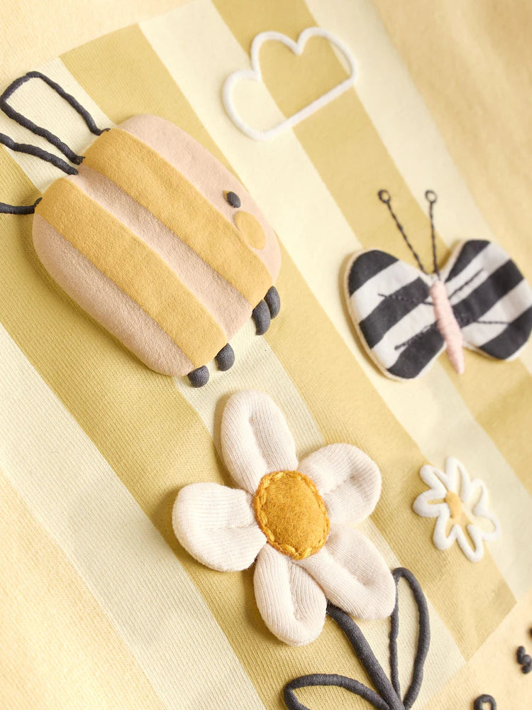 |BabyGirl| Conjunto De Blusa De Manga Comprida e Legging Com Estampa Floral Amarela/Listrada, 6 peças (0 meses a 3 anos)