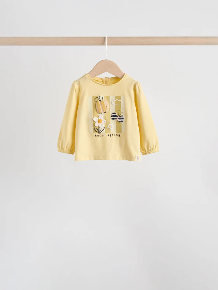 |BabyGirl| Conjunto De Blusa De Manga Comprida e Legging Com Estampa Floral Amarela/Listrada, 6 peças (0 meses a 3 anos)