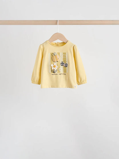 |BabyGirl| Conjunto De Blusa De Manga Comprida e Legging Com Estampa Floral Amarela/Listrada, 6 peças (0 meses a 3 anos)