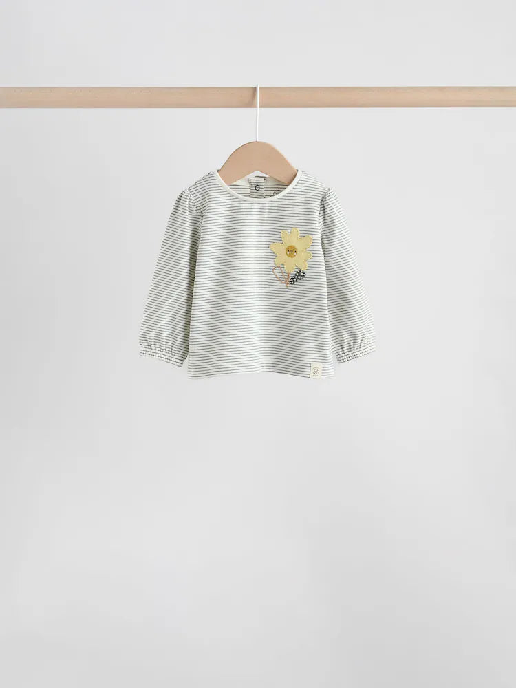 |BabyGirl| Conjunto De Blusa De Manga Comprida e Legging Com Estampa Floral Amarela/Listrada, 6 peças (0 meses a 3 anos)