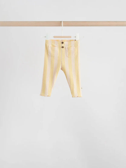 |BabyGirl| Conjunto De Blusa De Manga Comprida e Legging Com Estampa Floral Amarela/Listrada, 6 peças (0 meses a 3 anos)