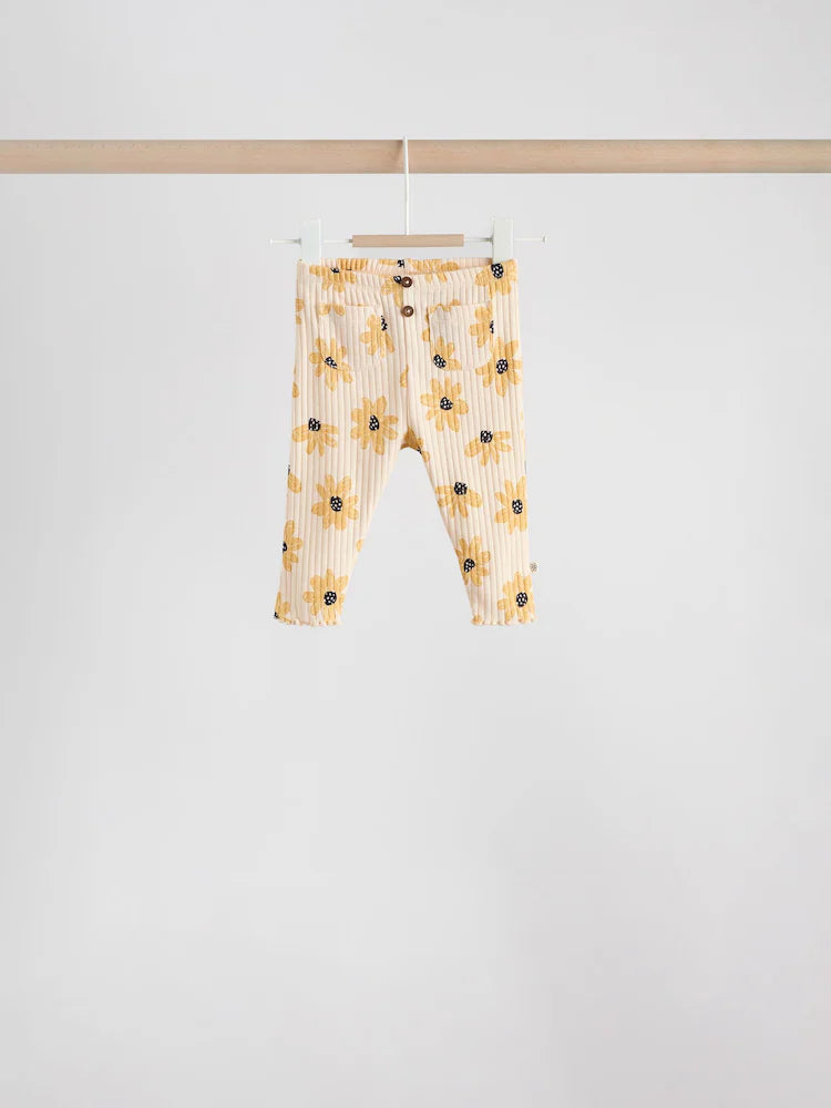 |BabyGirl| Conjunto De Blusa De Manga Comprida e Legging Com Estampa Floral Amarela/Listrada, 6 peças (0 meses a 3 anos)