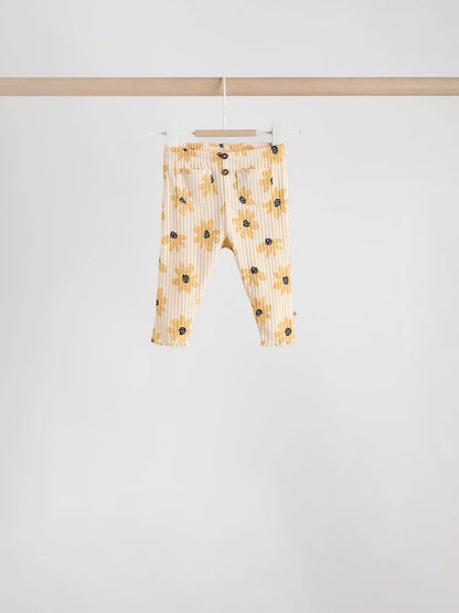 |BabyGirl| Conjunto De Blusa De Manga Comprida e Legging Com Estampa Floral Amarela/Listrada, 6 peças (0 meses a 3 anos)