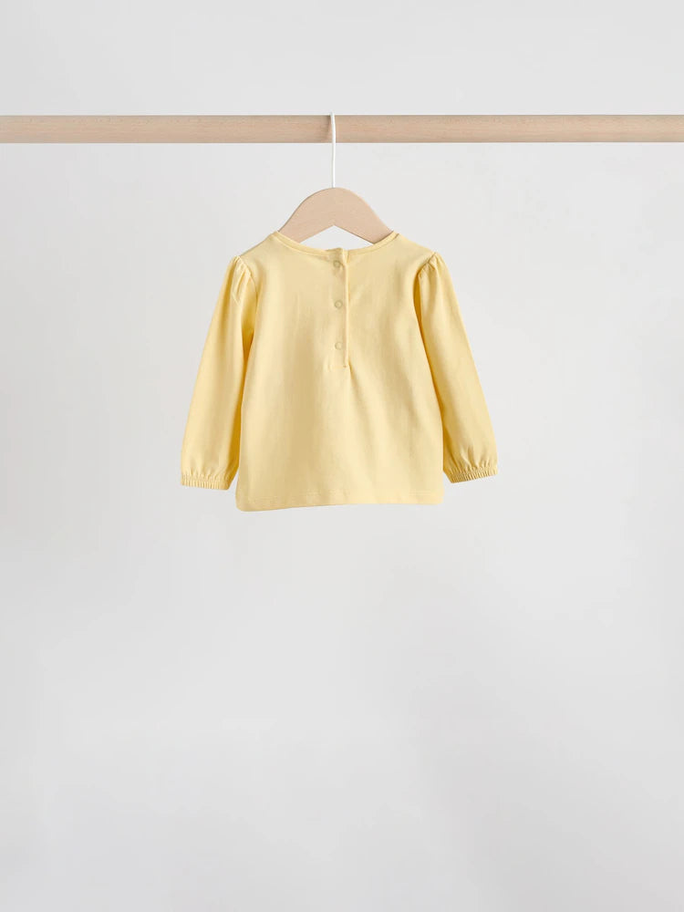 |BabyGirl| Conjunto De Blusa De Manga Comprida e Legging Com Estampa Floral Amarela/Listrada, 6 peças (0 meses a 3 anos)