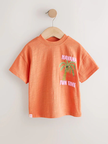 |Girl| Camiseta De Manga Curta Com Estampa De Palmeira Laranja (3 meses a 7 anos)