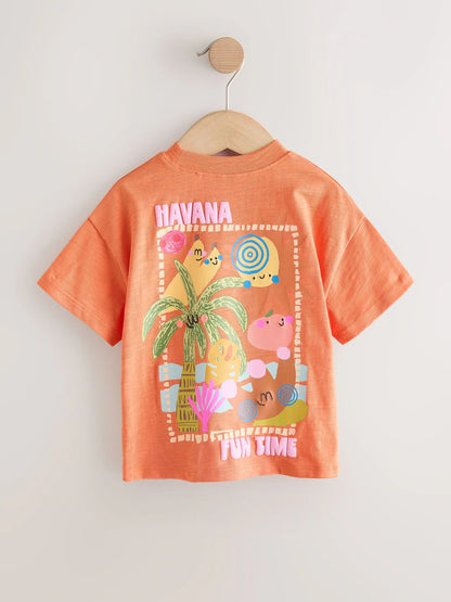 |Girl| Camiseta De Manga Curta Com Estampa De Palmeira Laranja (3 meses a 7 anos)