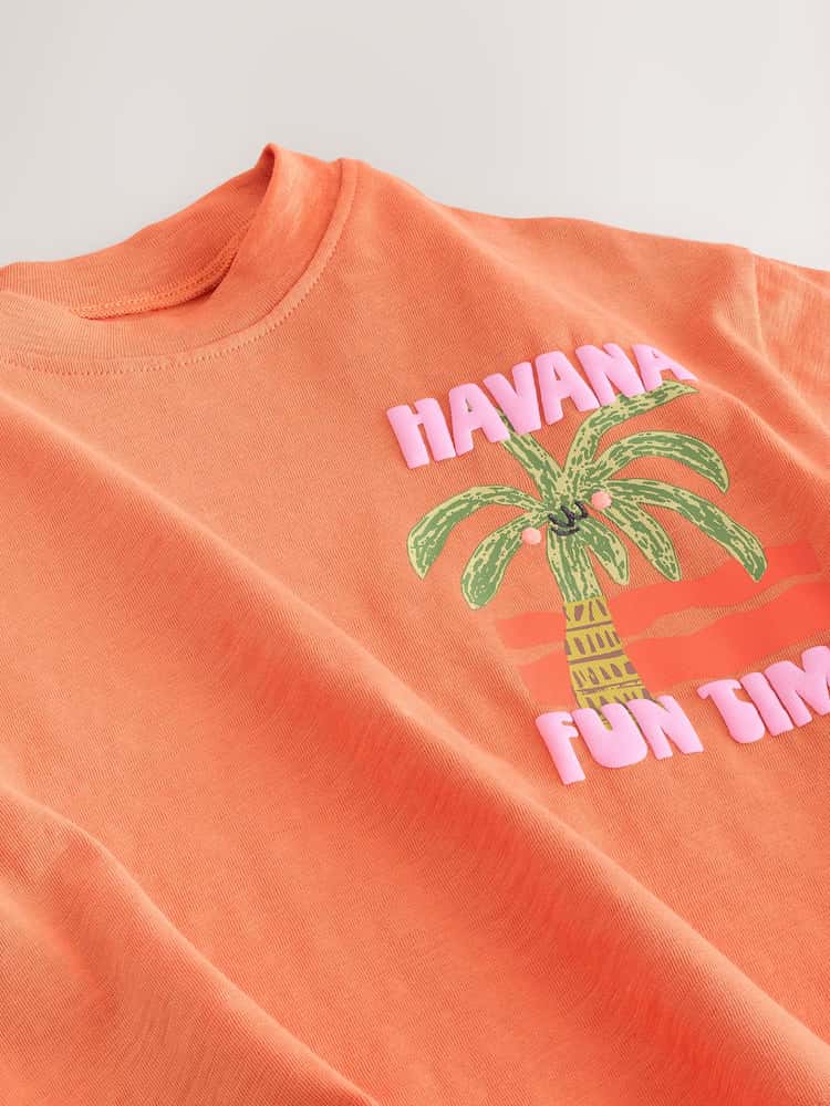 |Girl| Camiseta De Manga Curta Com Estampa De Palmeira Laranja (3 meses a 7 anos)