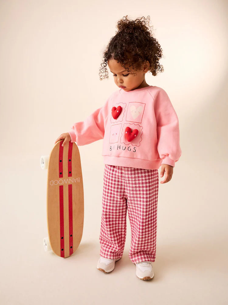 |Girl| Conjunto De Moletom "Hey Hi" Com Estampa De Coração Rosa e Calça Pantalona (3 meses a 7 anos)