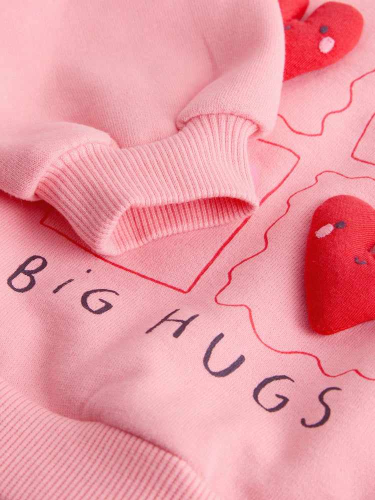 |Girl| Conjunto De Moletom "Hey Hi" Com Estampa De Coração Rosa e Calça Pantalona (3 meses a 7 anos)