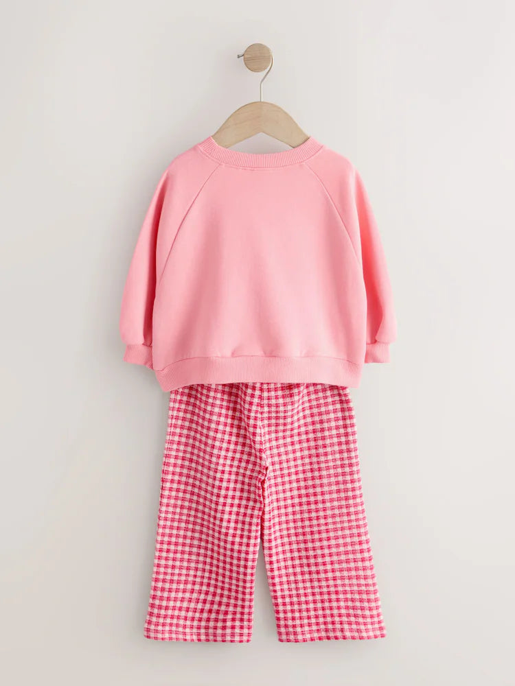|Girl| Conjunto De Moletom "Hey Hi" Com Estampa De Coração Rosa e Calça Pantalona (3 meses a 7 anos)