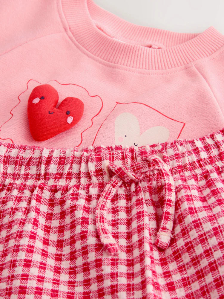|Girl| Conjunto De Moletom "Hey Hi" Com Estampa De Coração Rosa e Calça Pantalona (3 meses a 7 anos)