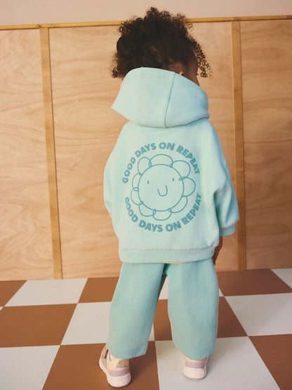 |Girl| Conjunto De Moletom Com Capuz e Calça Jogger Com Estampa Floral Azul (3 meses a 7 anos)