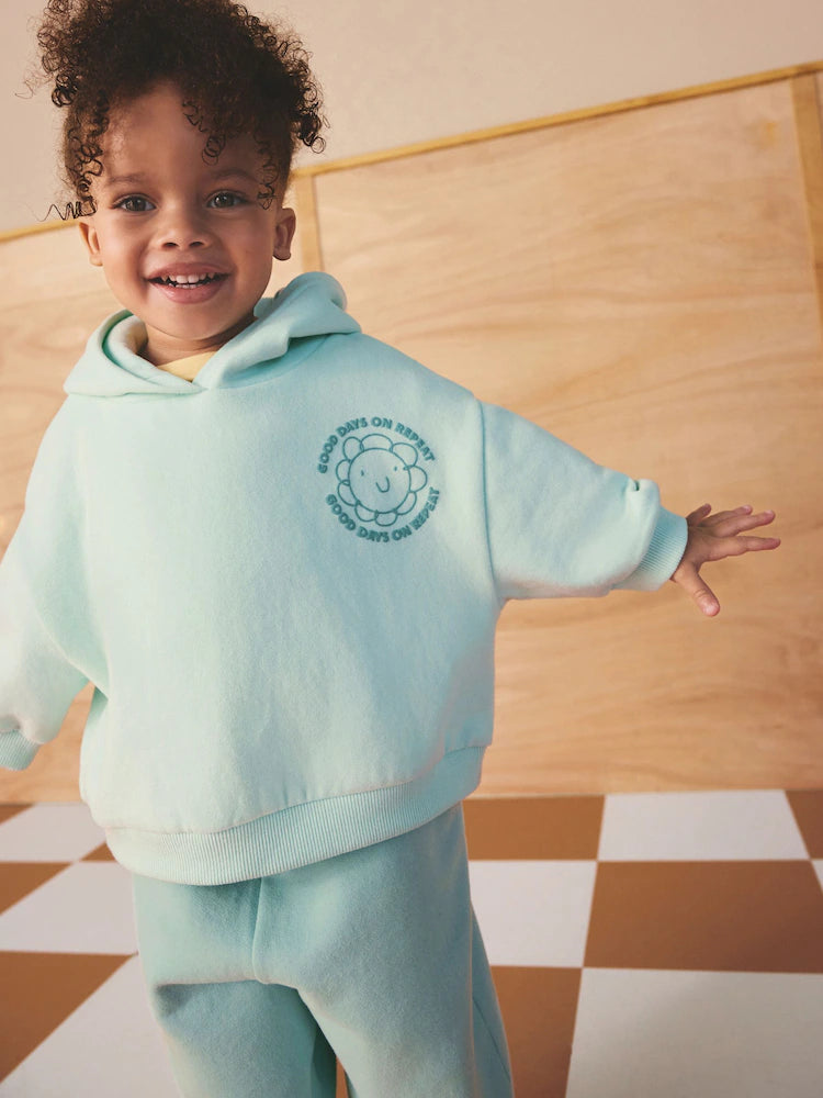 |Girl| Conjunto De Moletom Com Capuz e Calça Jogger Com Estampa Floral Azul (3 meses a 7 anos)