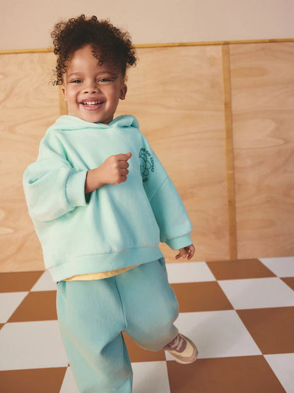 |Girl| Conjunto De Moletom Com Capuz e Calça Jogger Com Estampa Floral Azul (3 meses a 7 anos)