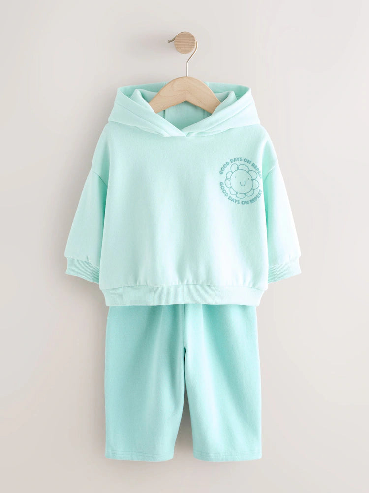 |Girl| Conjunto De Moletom Com Capuz e Calça Jogger Com Estampa Floral Azul (3 meses a 7 anos)