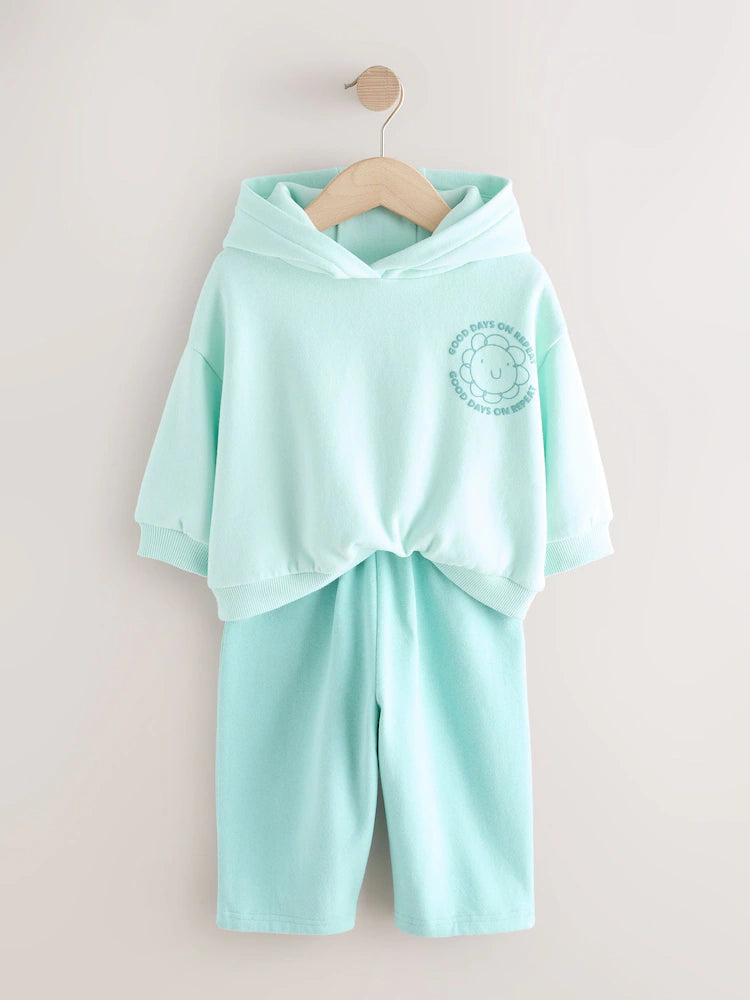 |Girl| Conjunto De Moletom Com Capuz e Calça Jogger Com Estampa Floral Azul (3 meses a 7 anos)